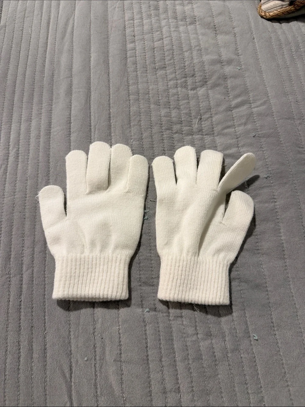 Kids White Gloves with Green Flower Accents